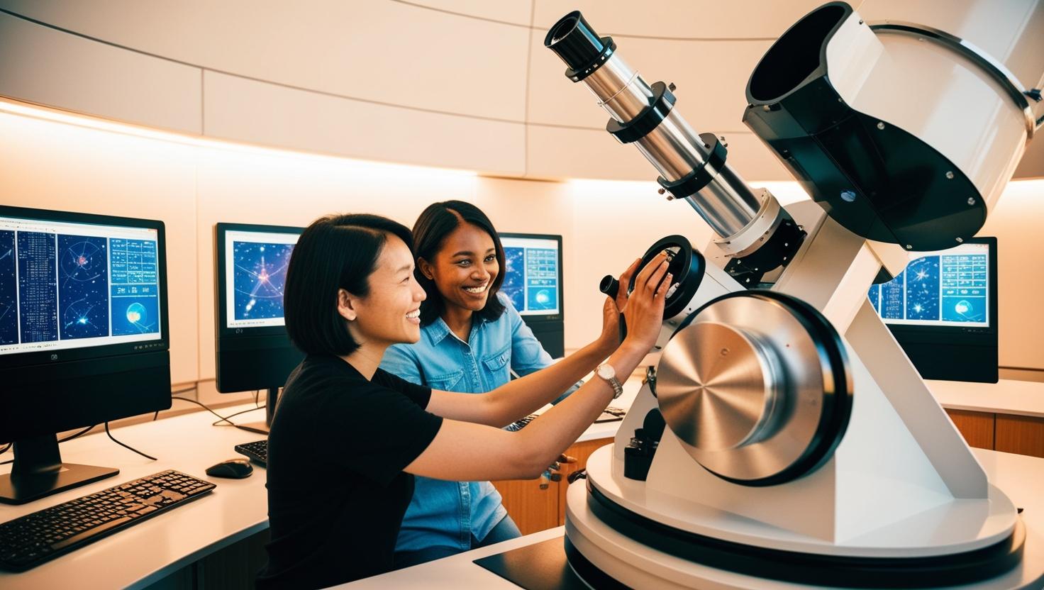 mujer y la niña en ciencia